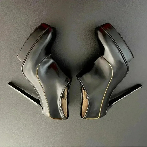 LANVIN Platform Stiletto Booties Y2K Black Gold Designer Officecore Corpcore - Picture 9 of 16